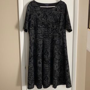 Lands' End Black and Gray Floral A-Line Dress